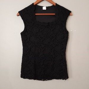 Jennie & Marlis Tank Top Womens Size Medium Black Embroidered Lined